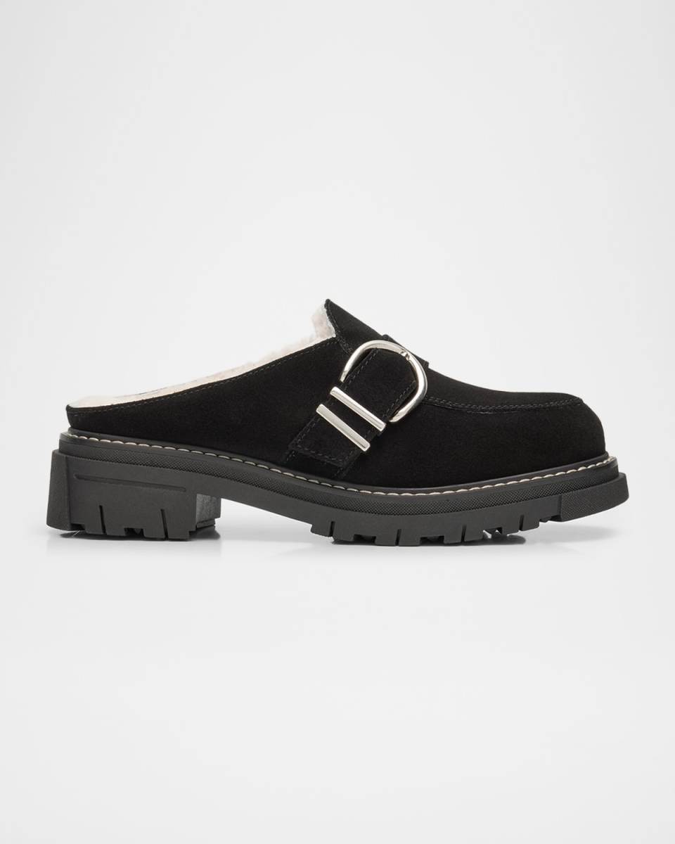 Agatha Shearling-Lined Waterproof Suede Loafer Mules